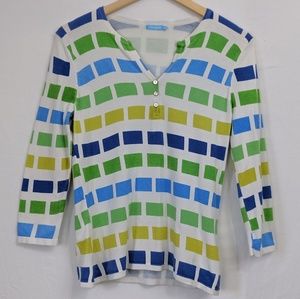 J. McLaughlin Cotton Modal Block Print Blue Green